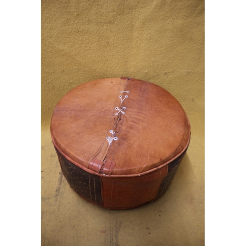 24 - Vintage Leather Pouffe - 42cm dia