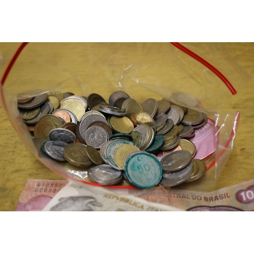 73 - Bag of Assorted Coins of Currency from Around the World plus Some Notes