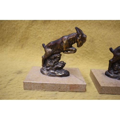 79 - 2 x Jumping Goat Figures on Marble Base - 20cm Tall