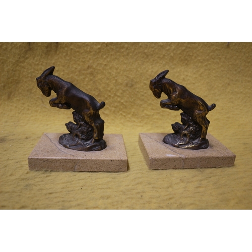 79 - 2 x Jumping Goat Figures on Marble Base - 20cm Tall