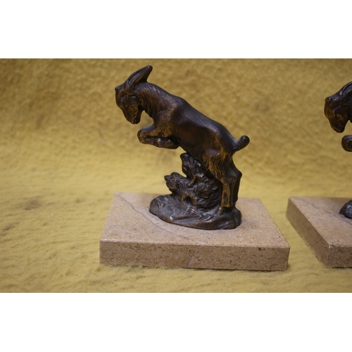 79 - 2 x Jumping Goat Figures on Marble Base - 20cm Tall