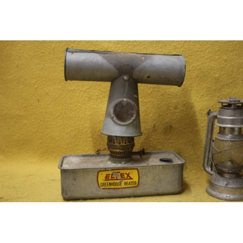 91 - Eltex Oil Greenhouse Heater - 37 x 30cm Oil Lantern and Oil Lamp with Tall Glass Flume 39cm