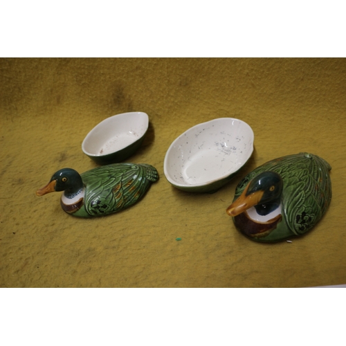 98 - 2 x Michel Caugant Pate Dishes in the Design of Ducks - Largest 20cm x 13cm