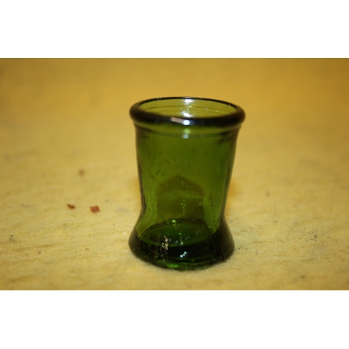 180 - Early Victorian Green Bubble Glass Shot Glass