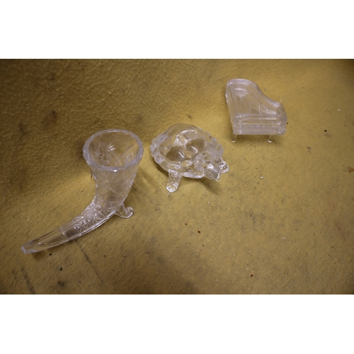 191 - 3 Glassware Items, Horn of Plenty, Turtle and Grand Piano