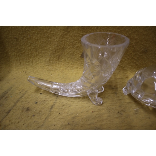 191 - 3 Glassware Items, Horn of Plenty, Turtle and Grand Piano