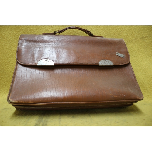 202 - Brown Vintage Crocodile Skin Satchel with Zip Compartments