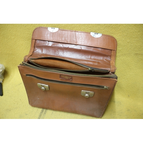 202 - Brown Vintage Crocodile Skin Satchel with Zip Compartments