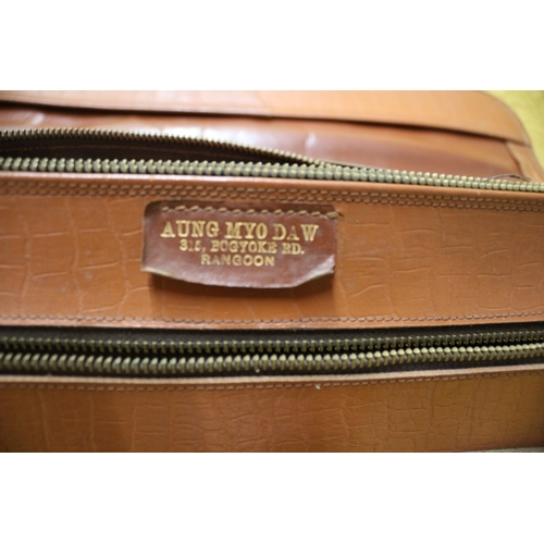 202 - Brown Vintage Crocodile Skin Satchel with Zip Compartments