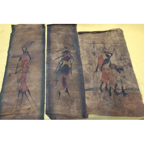 212 - 6 x Vintage African Scenes Hand Painted Cloths