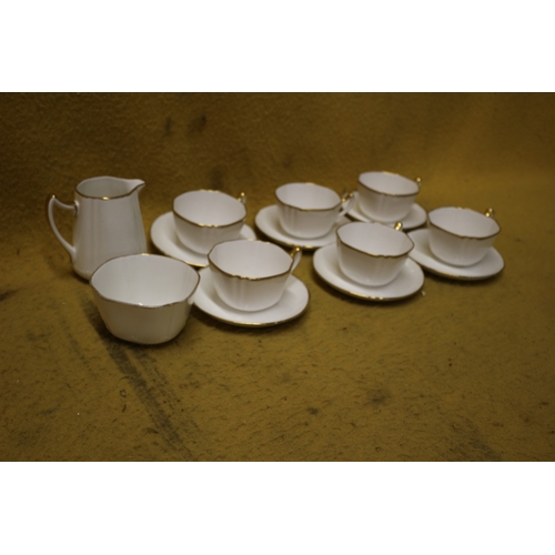 215 - Queen Anne Tea Set, White with Gold Rim Consisting of 6 x Cups and Saucers plus Milk Jug and Sugar B... 