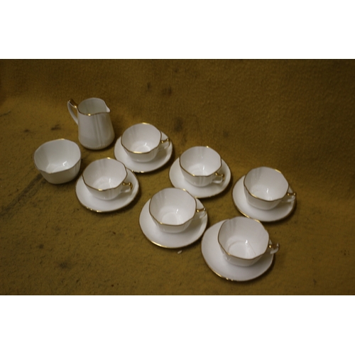 215 - Queen Anne Tea Set, White with Gold Rim Consisting of 6 x Cups and Saucers plus Milk Jug and Sugar B... 