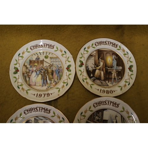 216 - 4 x Aynsley Bone China Highly Decorative Christmas Plates - 1979 to 1982