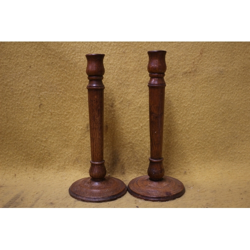 241 - Pair of Early 20th Century Wooden Candlesticks - 32cm Tall