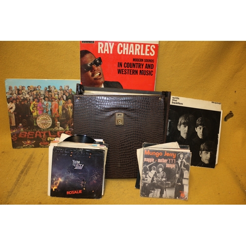 252 - Selection of Vinyl Records including The Beatles Albums and Vintage Case (damaged)