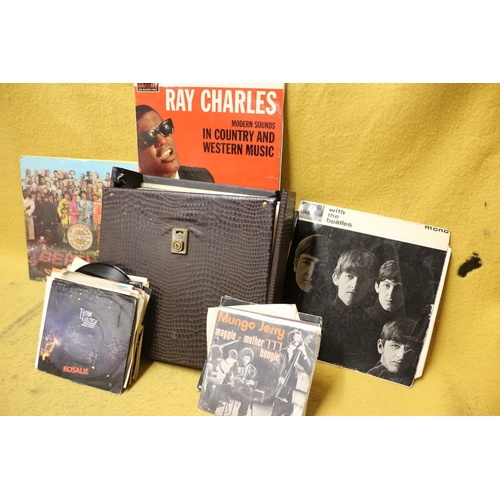 252 - Selection of Vinyl Records including The Beatles Albums and Vintage Case (damaged)