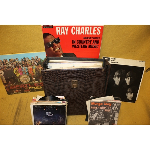 252 - Selection of Vinyl Records including The Beatles Albums and Vintage Case (damaged)