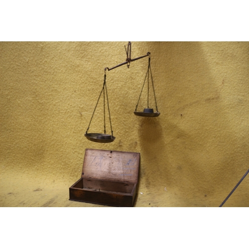 254 - Antique Brass Jewellers Scales in Box with Weights