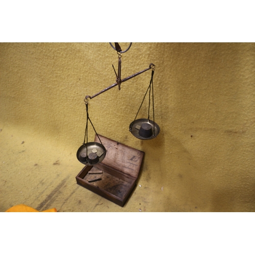 254 - Antique Brass Jewellers Scales in Box with Weights