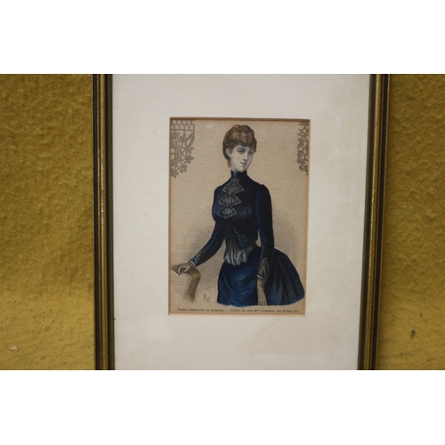 262 - French Etching of a Lady in Blue Dress - 25 x 22cm