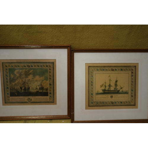 346 - Pair of Galleons Framed in Nautical Flags - 45 x 41cm