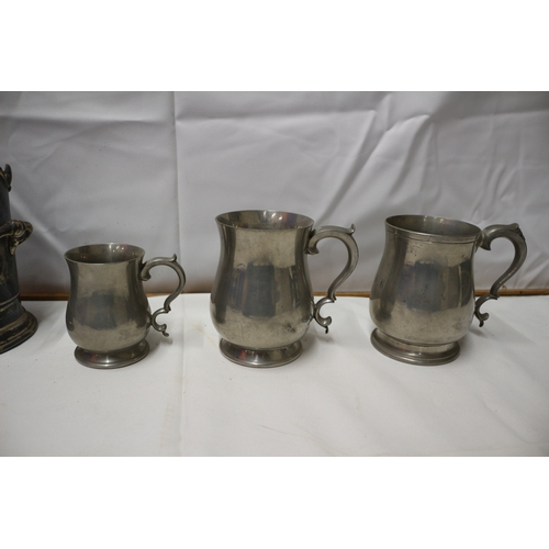 10 - 3x Pewter Tankards plus other