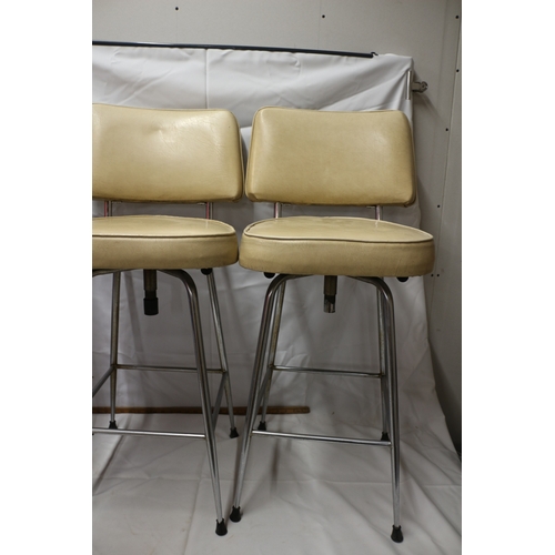 22 - 3x Vintage Cream Leather Bar Stools, 65cm to top of Seat Base