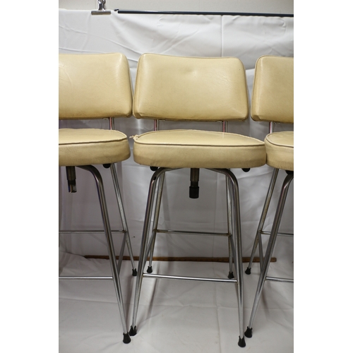 22 - 3x Vintage Cream Leather Bar Stools, 65cm to top of Seat Base