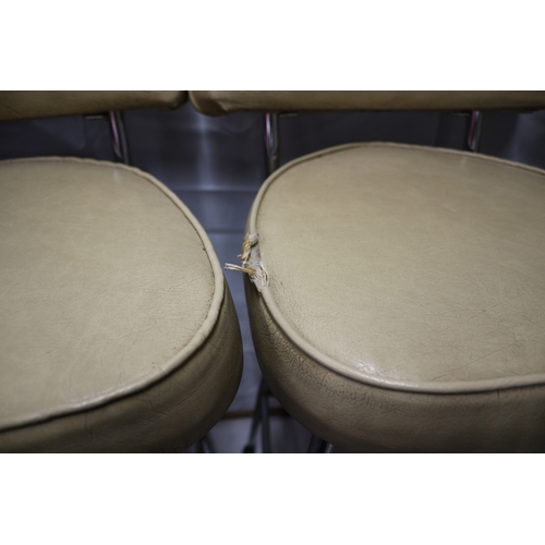 22 - 3x Vintage Cream Leather Bar Stools, 65cm to top of Seat Base