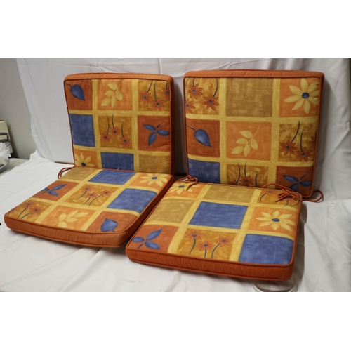 31 - 4x Outdoor Chair Cushions, Yellow, Orange, Blue. 45x45cm