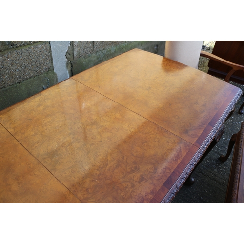 37 - Burr Walnut Covered Table with Removable Middle Section, 6x Chairs, Opening Coffee Table with Ball &... 