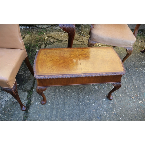 37 - Burr Walnut Covered Table with Removable Middle Section, 6x Chairs, Opening Coffee Table with Ball &... 