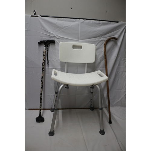 53 - Mobility Seat and 2 Walking Sticks