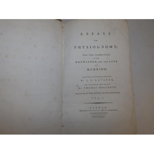 17 - Lavater - 'Essays on Physiognomy', two vols., illus., printed in London by Robinson 1789, leather sp... 