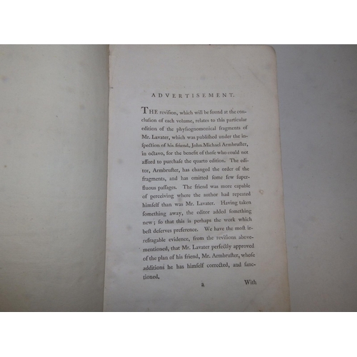 17 - Lavater - 'Essays on Physiognomy', two vols., illus., printed in London by Robinson 1789, leather sp... 