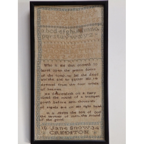 21 - A William IV silk embroidered sampler - 'Jane Snow, Crediton 1834', 17