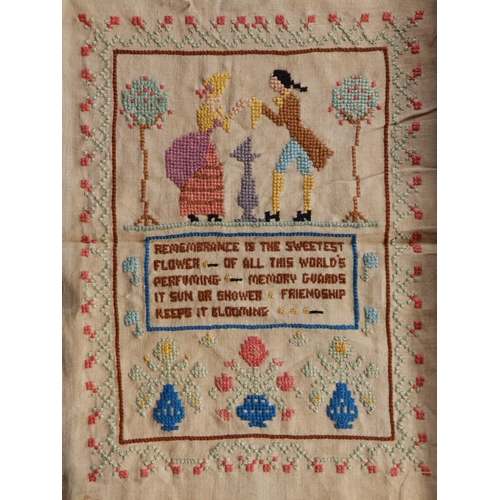 21 - A William IV silk embroidered sampler - 'Jane Snow, Crediton 1834', 17