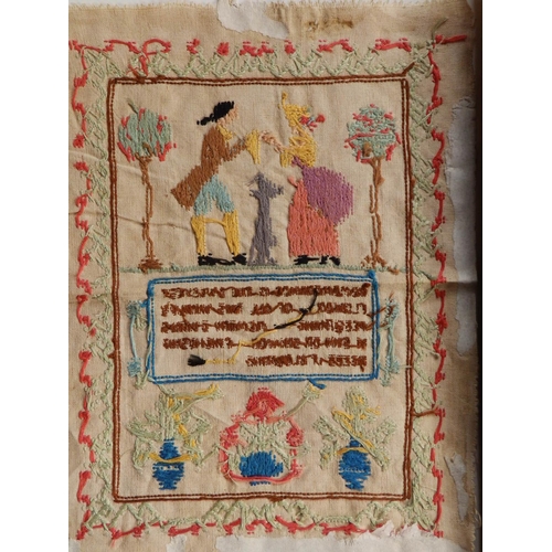 21 - A William IV silk embroidered sampler - 'Jane Snow, Crediton 1834', 17