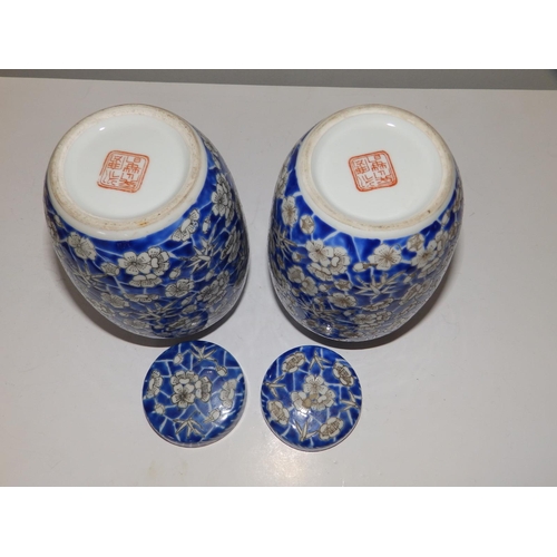 32 - A pair of 20thC Chinese blue & white porcelain ginger jars printed in hawthorn pattern, 6.5