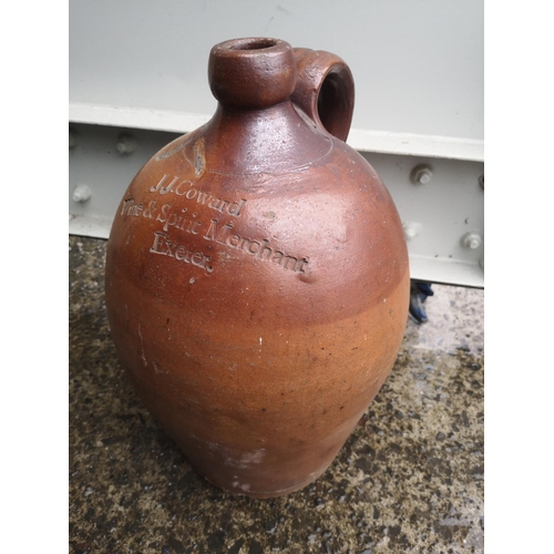 36 - An old stoneware cider jar -'J.J. Coward, Wine & Spirit Merchant, Exeter', 14