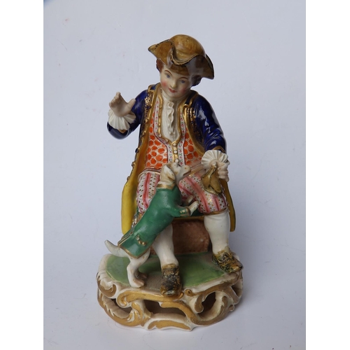 54 - A Bloor Derby porcelain figure of a seated boy with his dog, incised model 'No.362', Sevres style ma... 