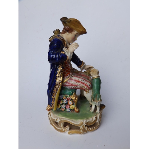 54 - A Bloor Derby porcelain figure of a seated boy with his dog, incised model 'No.362', Sevres style ma... 