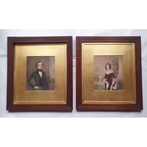 5b - A pair of watercolours - A gentleman in black jacket and lady on a balcony, 8.5