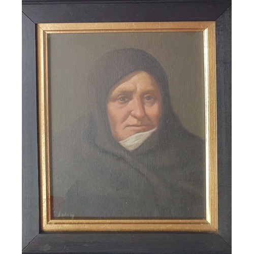 7 - An oil on panel - Study of a hooded monk, 9