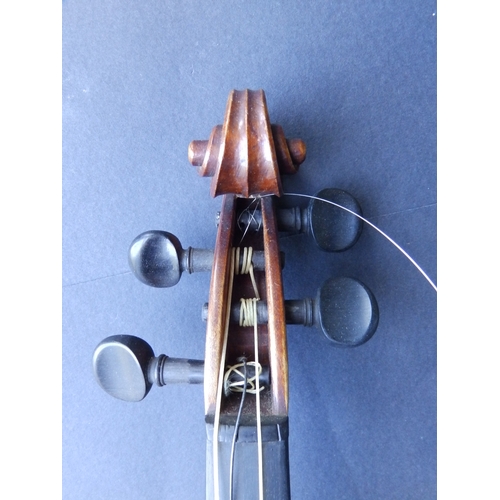 126 - An antique violin with bow in case, the violin having 14