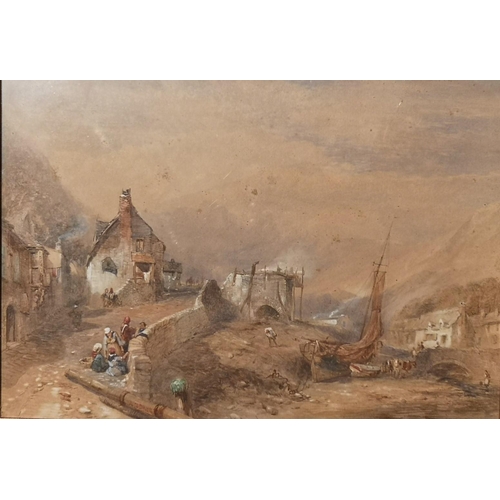 10c - J. S. Prout - watercolour - A busy coastal village scene, inscribed verso, 13