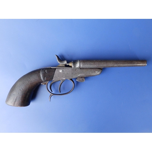 119 - A 19thC percussion lock double-barrel pistol, 9.5