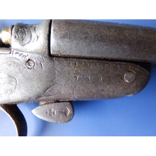 119 - A 19thC percussion lock double-barrel pistol, 9.5