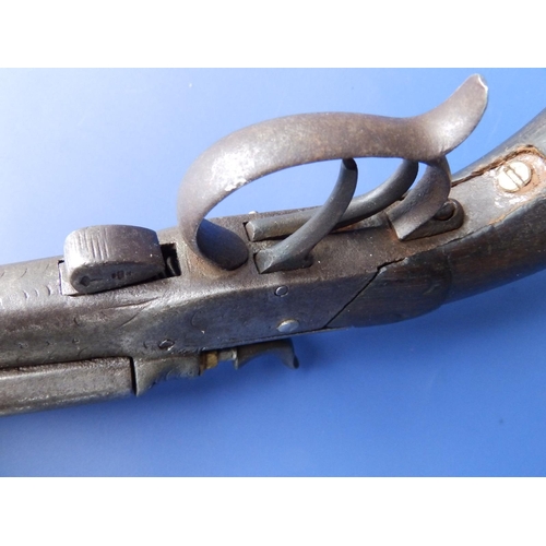 119 - A 19thC percussion lock double-barrel pistol, 9.5