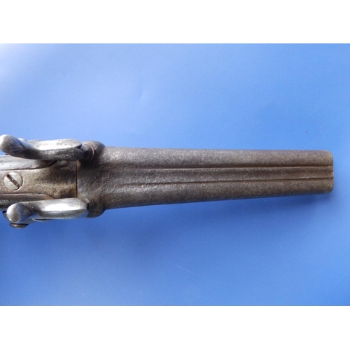 121 - A 19thC Brazilian percussion lock double-barrel pistol, indistinct maker's marks, the fluted & scale... 